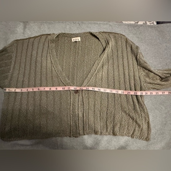 POL Hear Me Out sage semi cropped ribbed cardigan size M - Picture 8 of 9